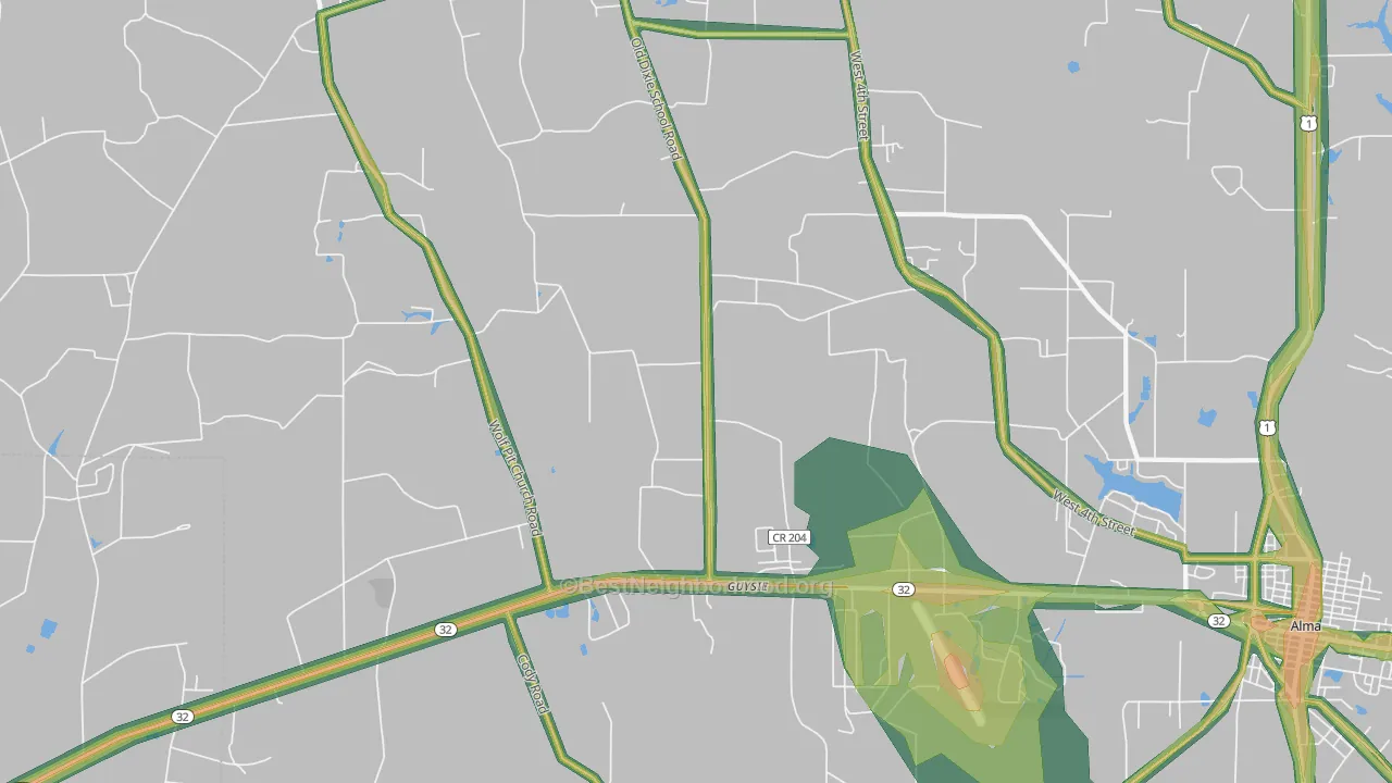 Guysie, GA Map of Noise Levels in Guysie