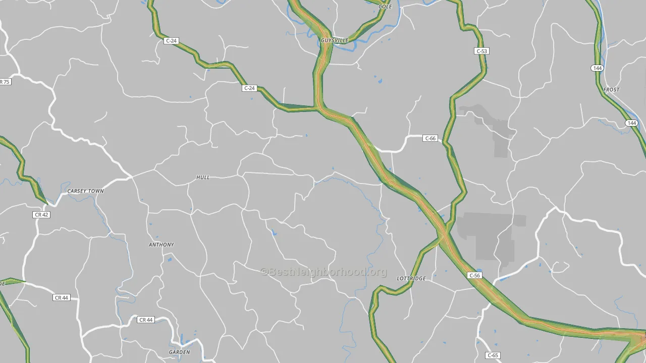 Guysville, OH Map of Noise Levels in Guysville