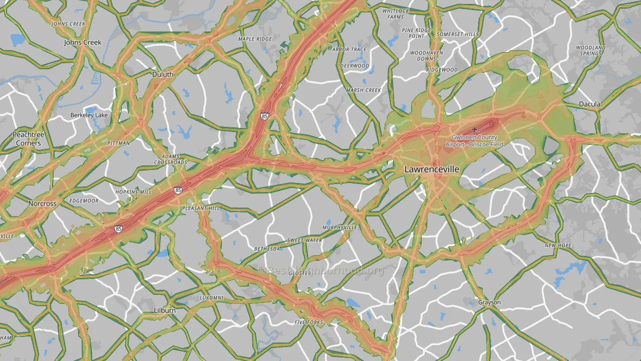 Gwinnett County, GA Map of Noise Levels in Gwinnett County