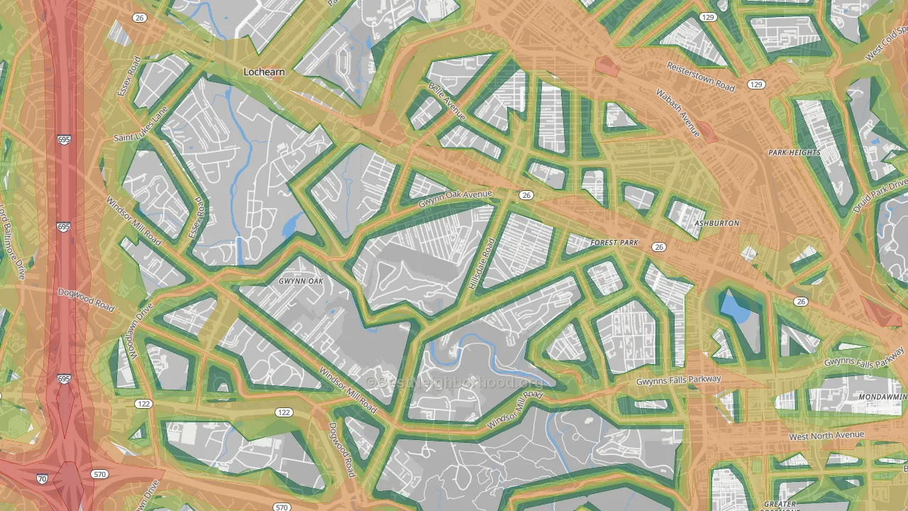Gwynn Oak, MD Map of Noise Levels in Gwynn Oak