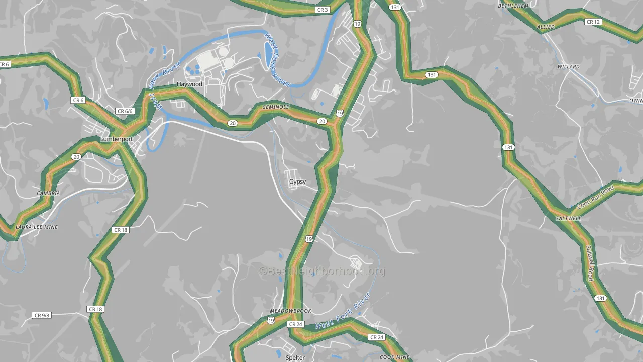 Gypsy, WV Map of Noise Levels in Gypsy