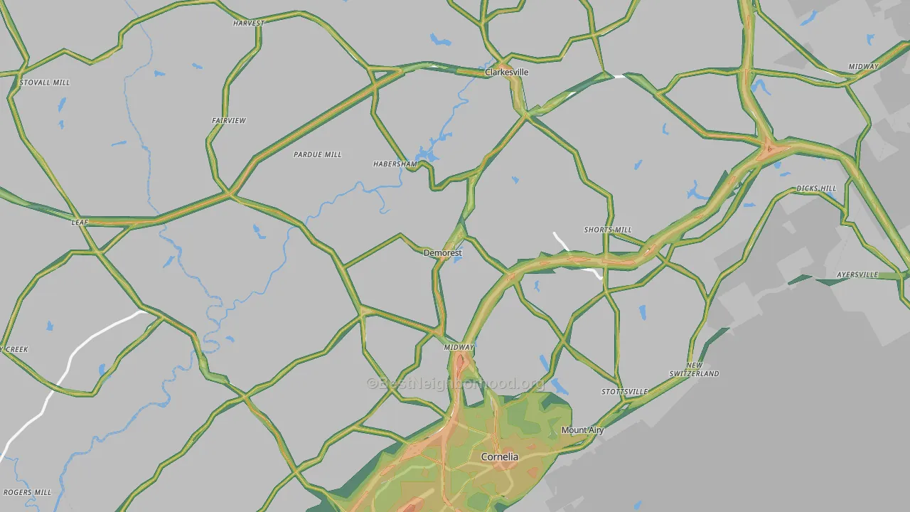 Habersham County, GA Map of Noise Levels in Habersham County