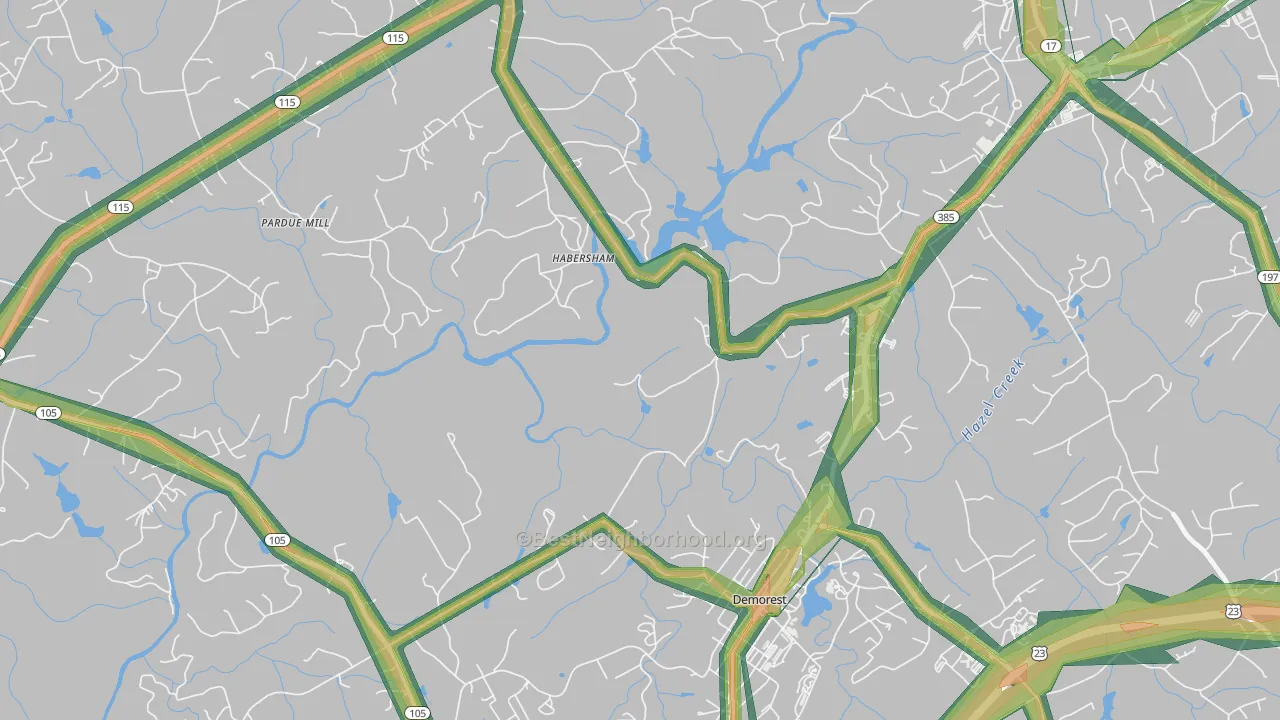 Habersham, GA Map of Noise Levels in Habersham