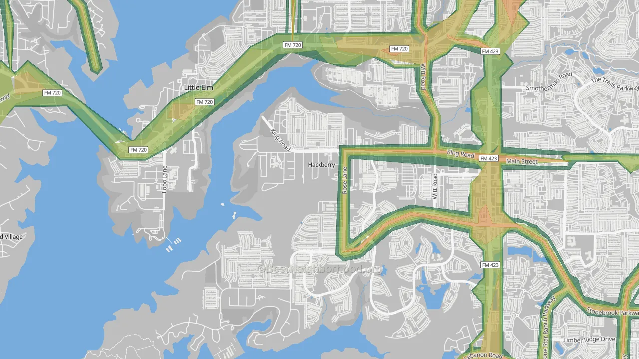 Hackberry, TX Map of Noise Levels in Hackberry