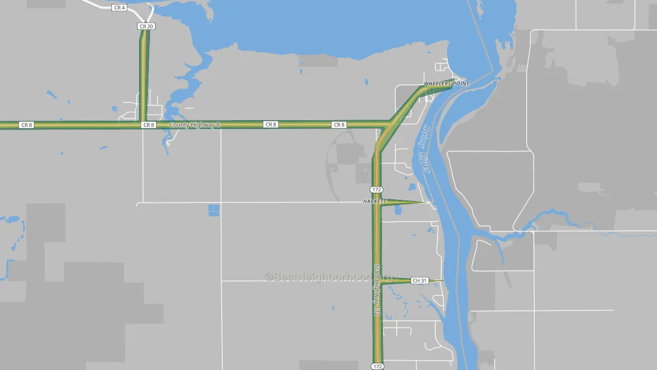 Hackett, MN Map of Noise Levels in Hackett