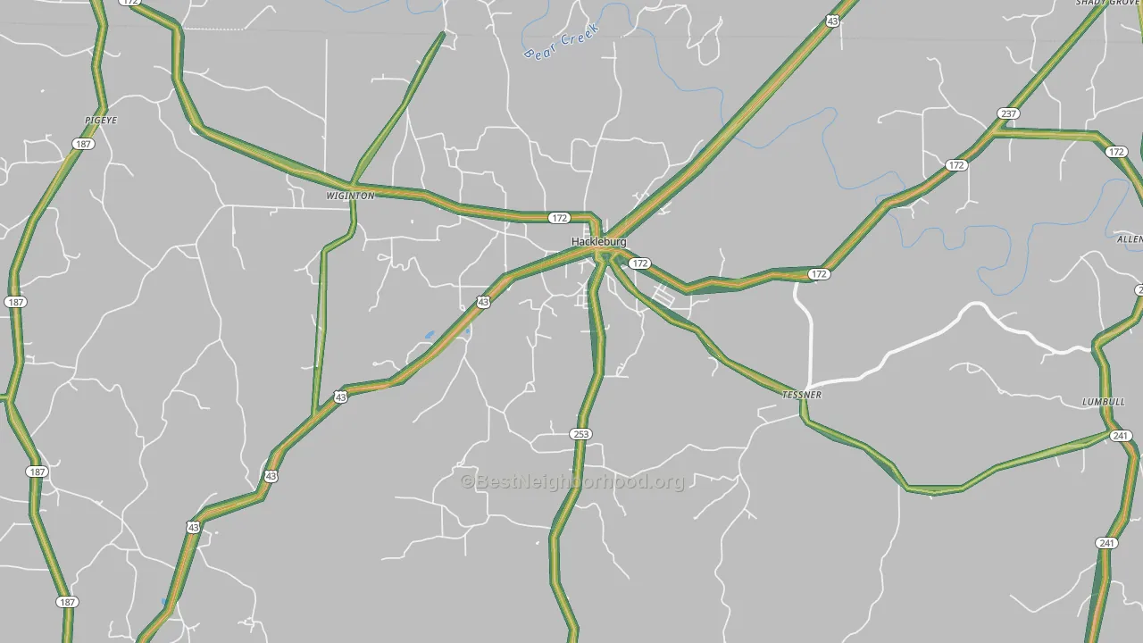 Hackleburg, AL Map of Noise Levels in Hackleburg