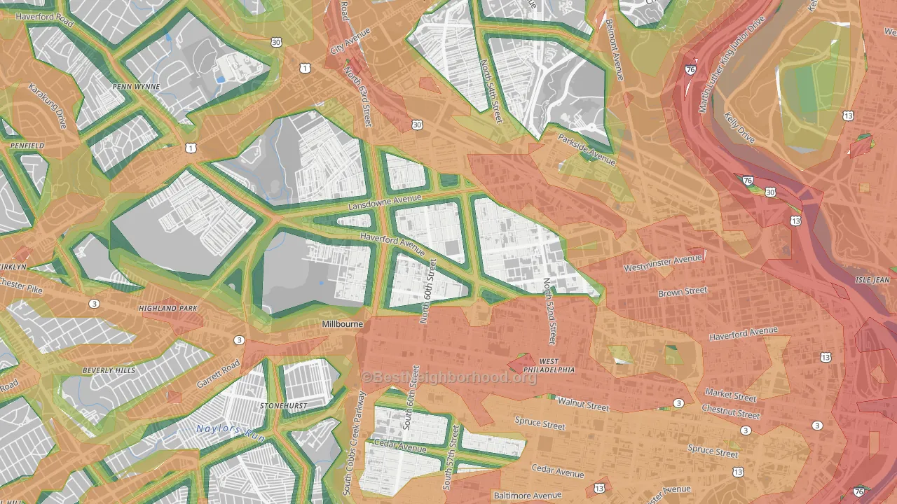 Haddington-Carroll Park, Philadelphia, PA Map of Noise Levels in Haddington-Carroll Park