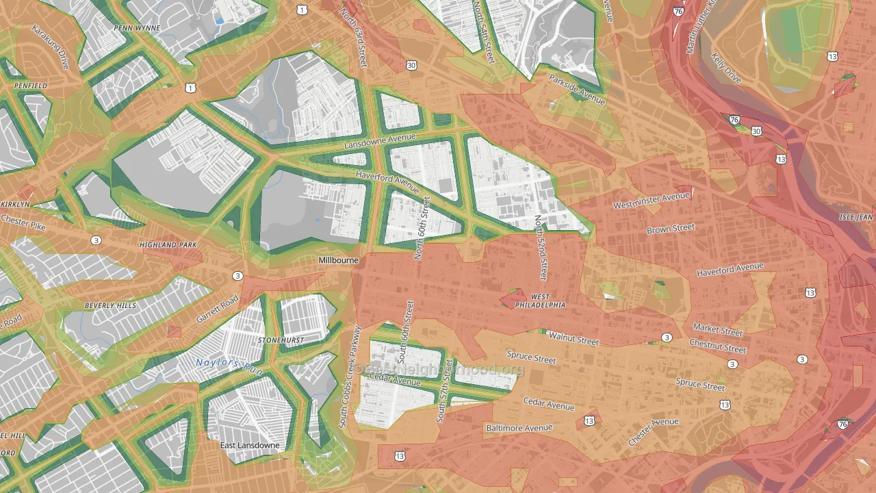 Haddington, Philadelphia, PA Map of Noise Levels in Haddington
