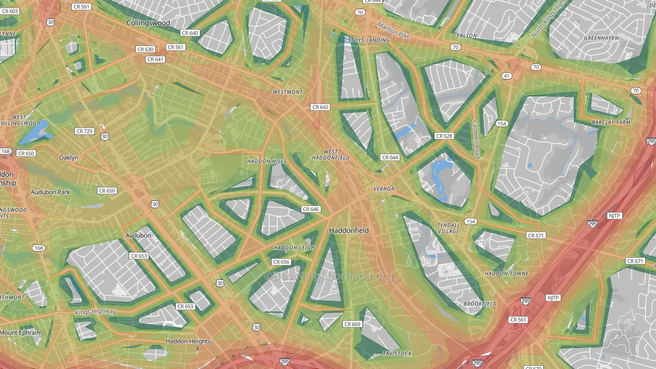 Haddonfield, NJ Map of Noise Levels in Haddonfield