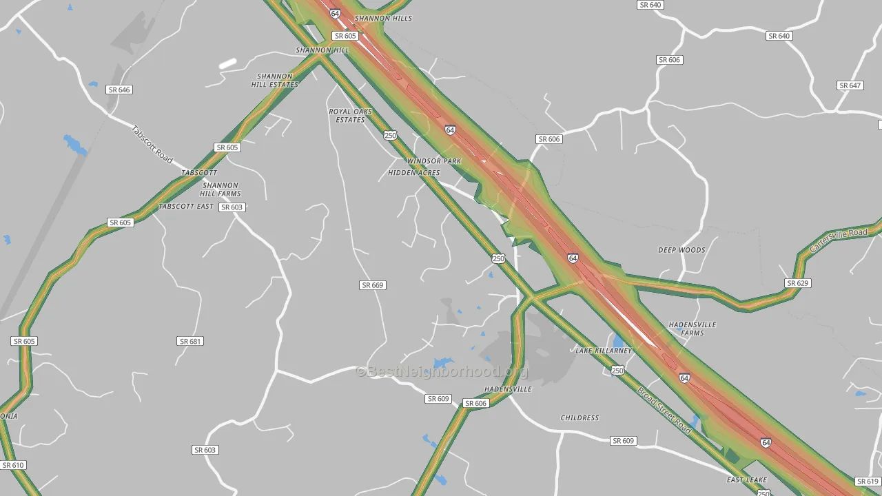 Hadensville, VA Map of Noise Levels in Hadensville