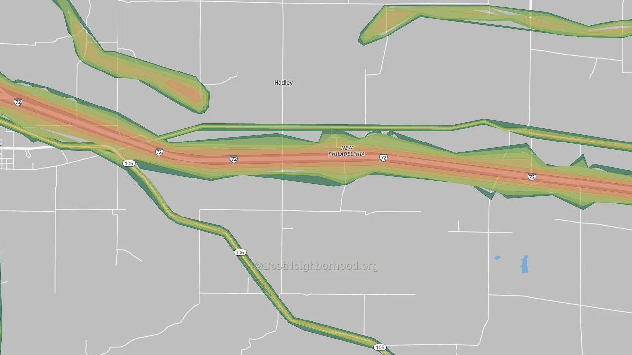 Hadley, IL Map of Noise Levels in Hadley