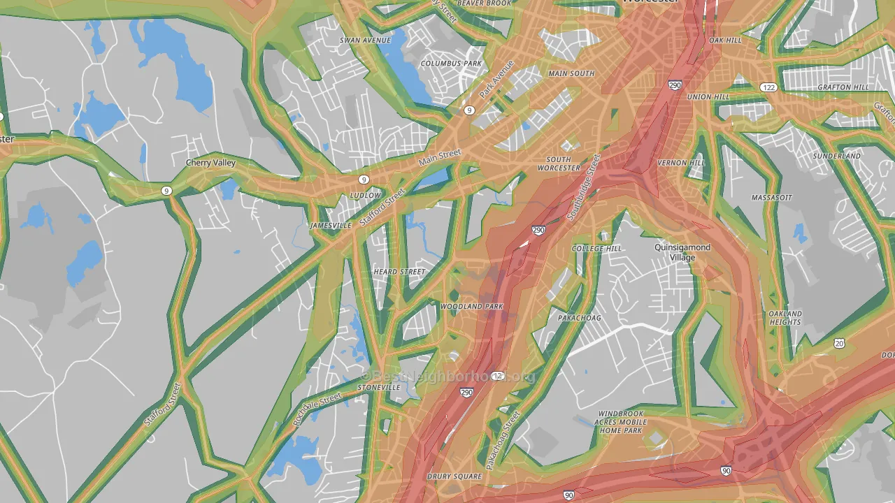 Hadwen Park, Worcester, MA Map of Noise Levels in Hadwen Park