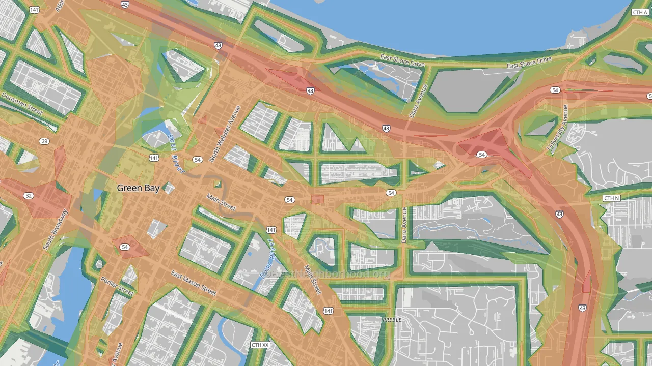 Haevers Corners, Green Bay, WI Map of Noise Levels in Haevers Corners