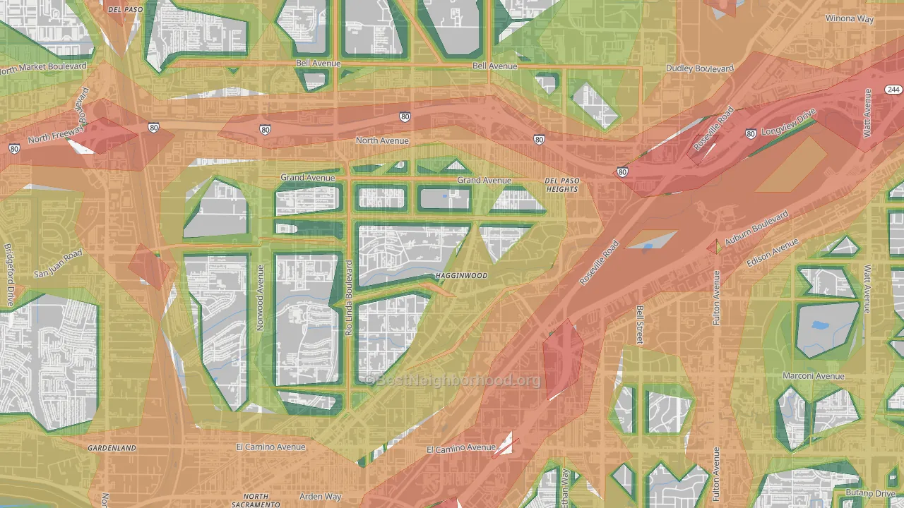 Hagginwood, Sacramento, CA Map of Noise Levels in Hagginwood