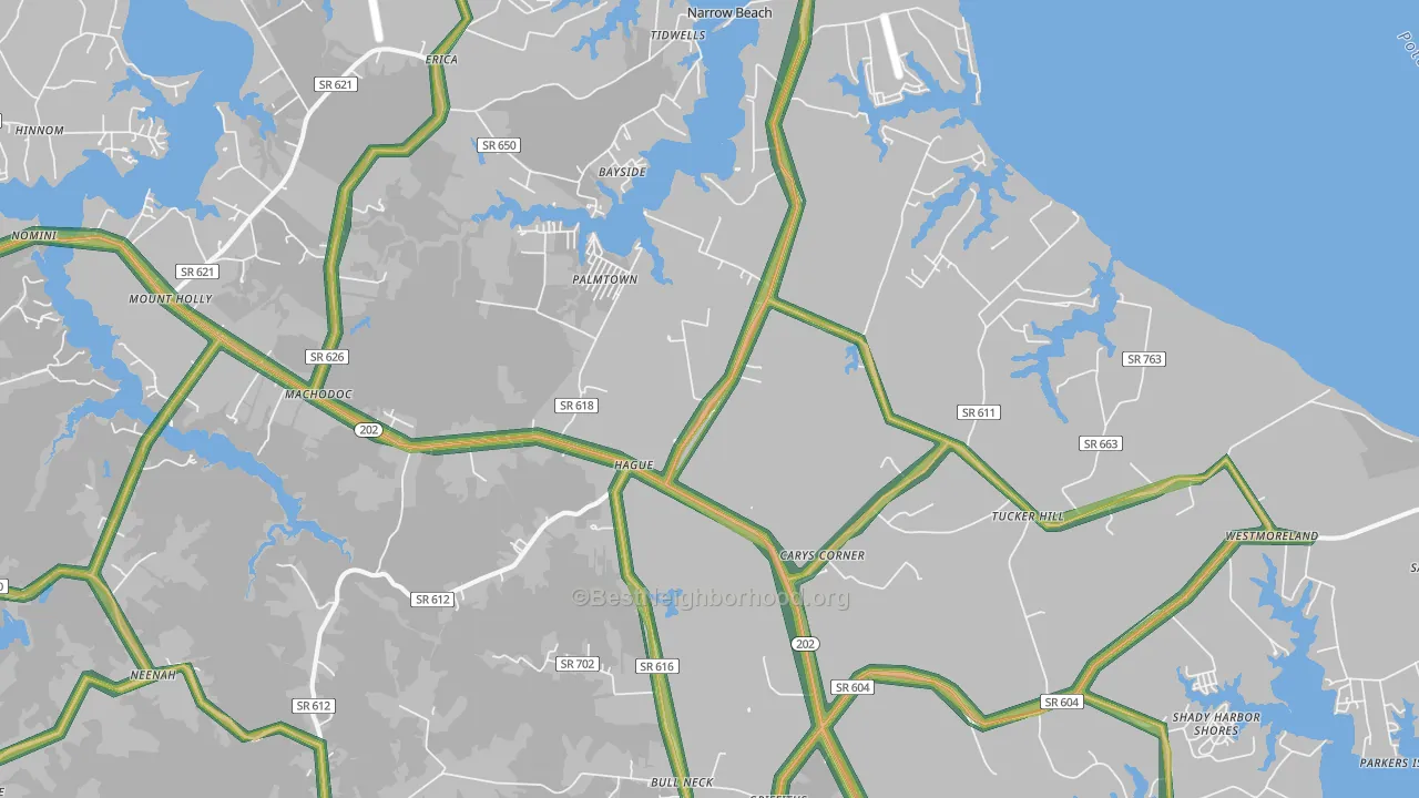 Hague, VA Map of Noise Levels in Hague