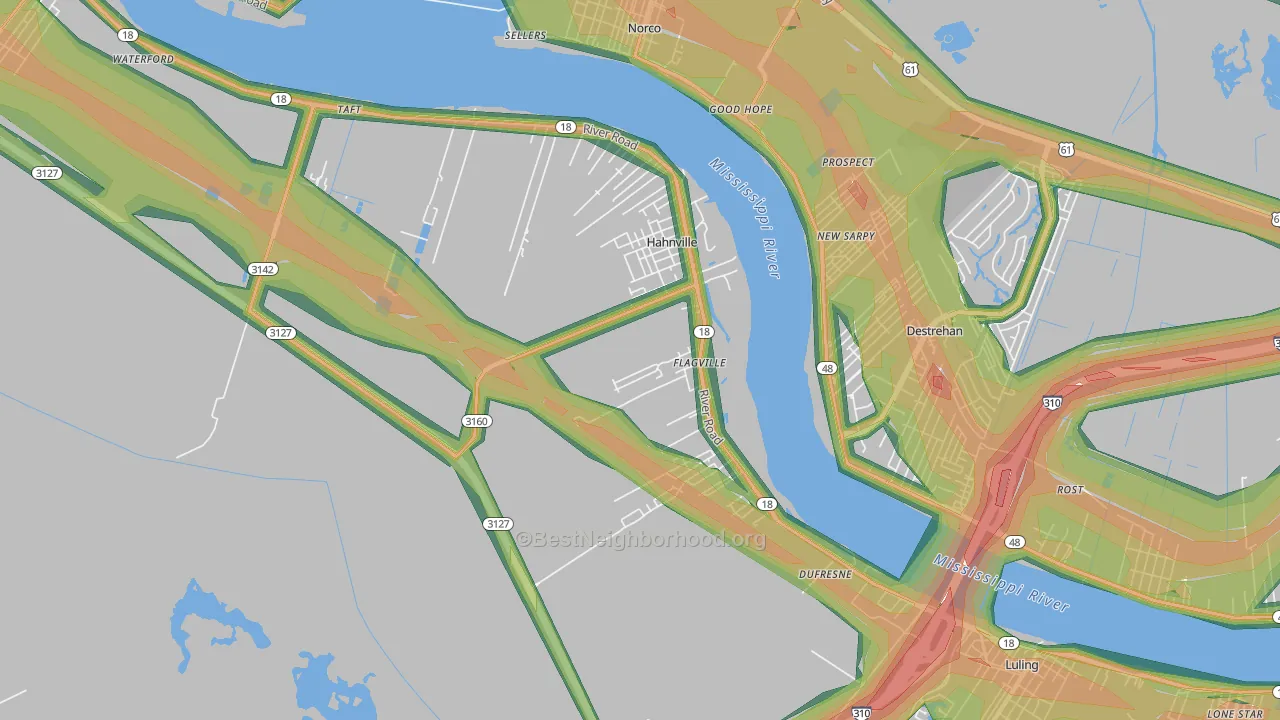 Hahnville, LA Map of Noise Levels in Hahnville