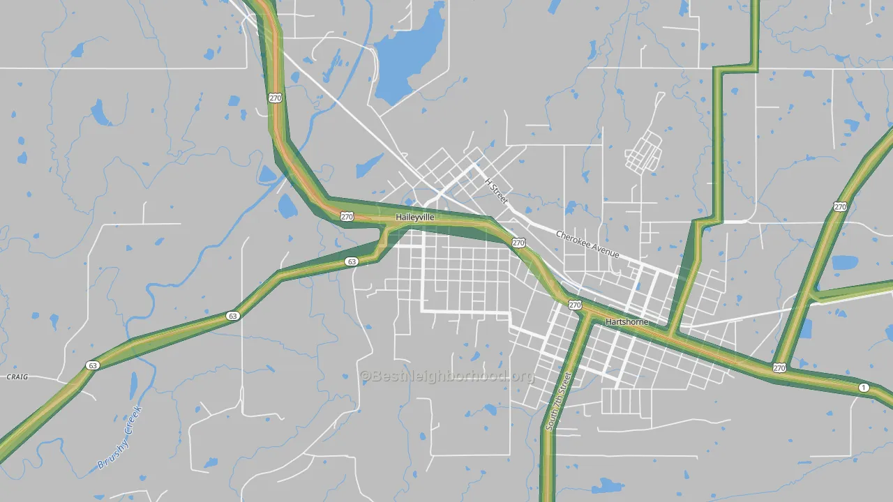 Haileyville, OK Map of Noise Levels in Haileyville