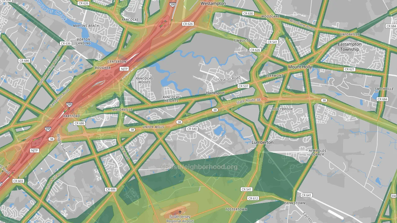 Hainesport, NJ Map of Noise Levels in Hainesport