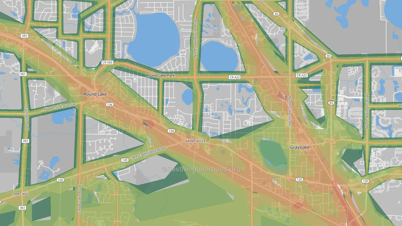 Hainesville, IL Map of Noise Levels in Hainesville