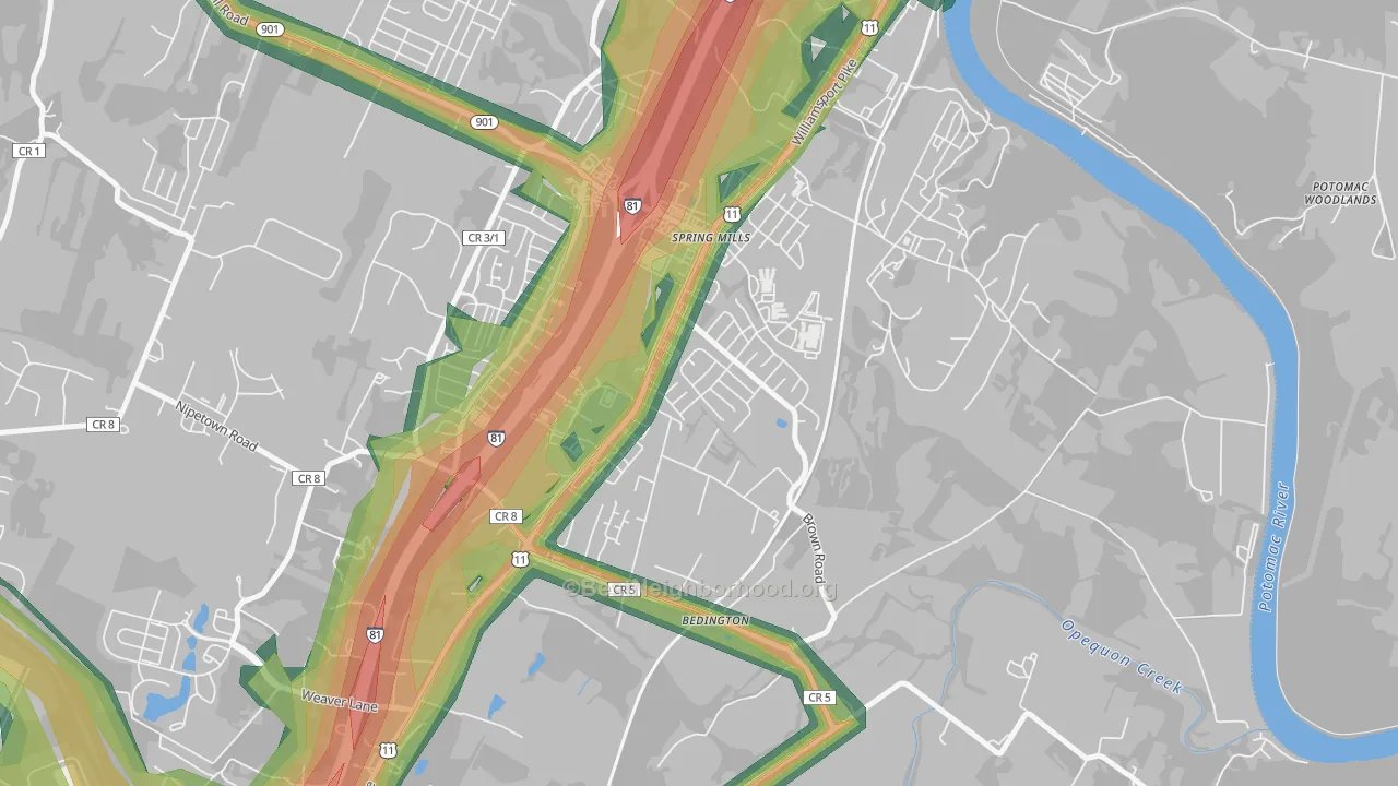Hainesville, Martinsburg, WV Map of Noise Levels in Hainesville