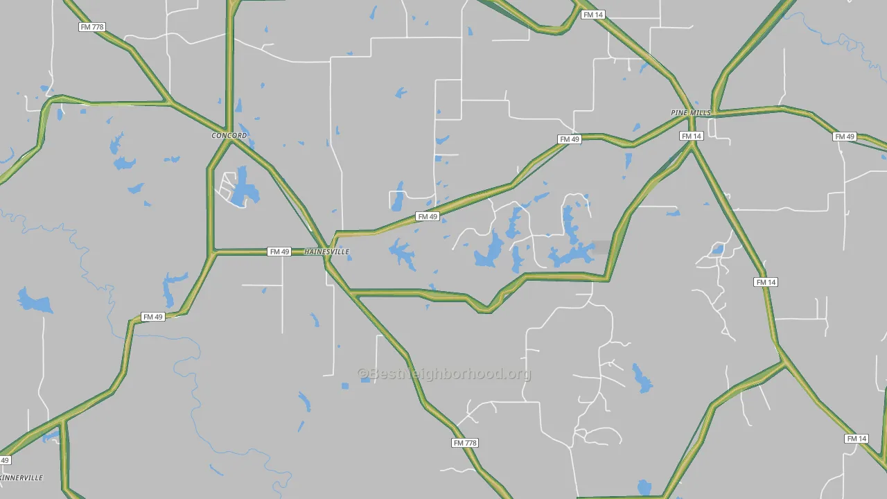 Hainesville, TX Map of Noise Levels in Hainesville