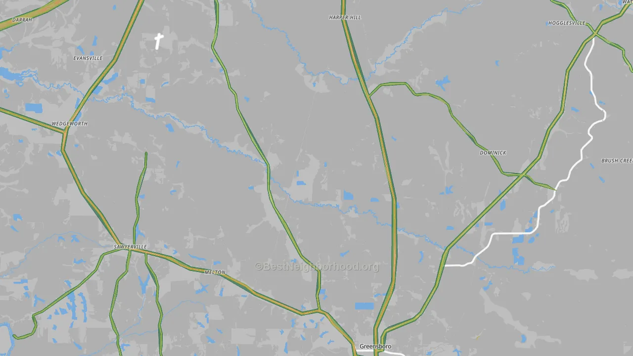 Hale County, AL Map of Noise Levels in Hale County