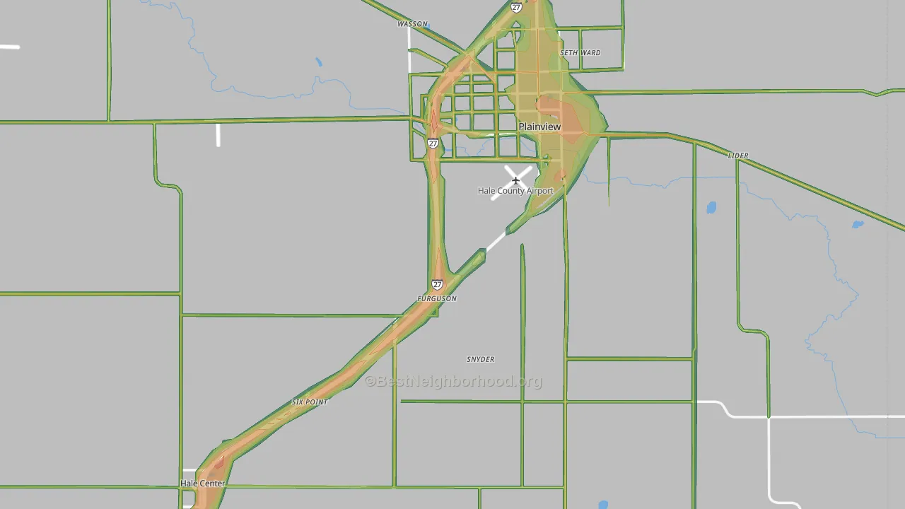 Hale County, TX Map of Noise Levels in Hale County