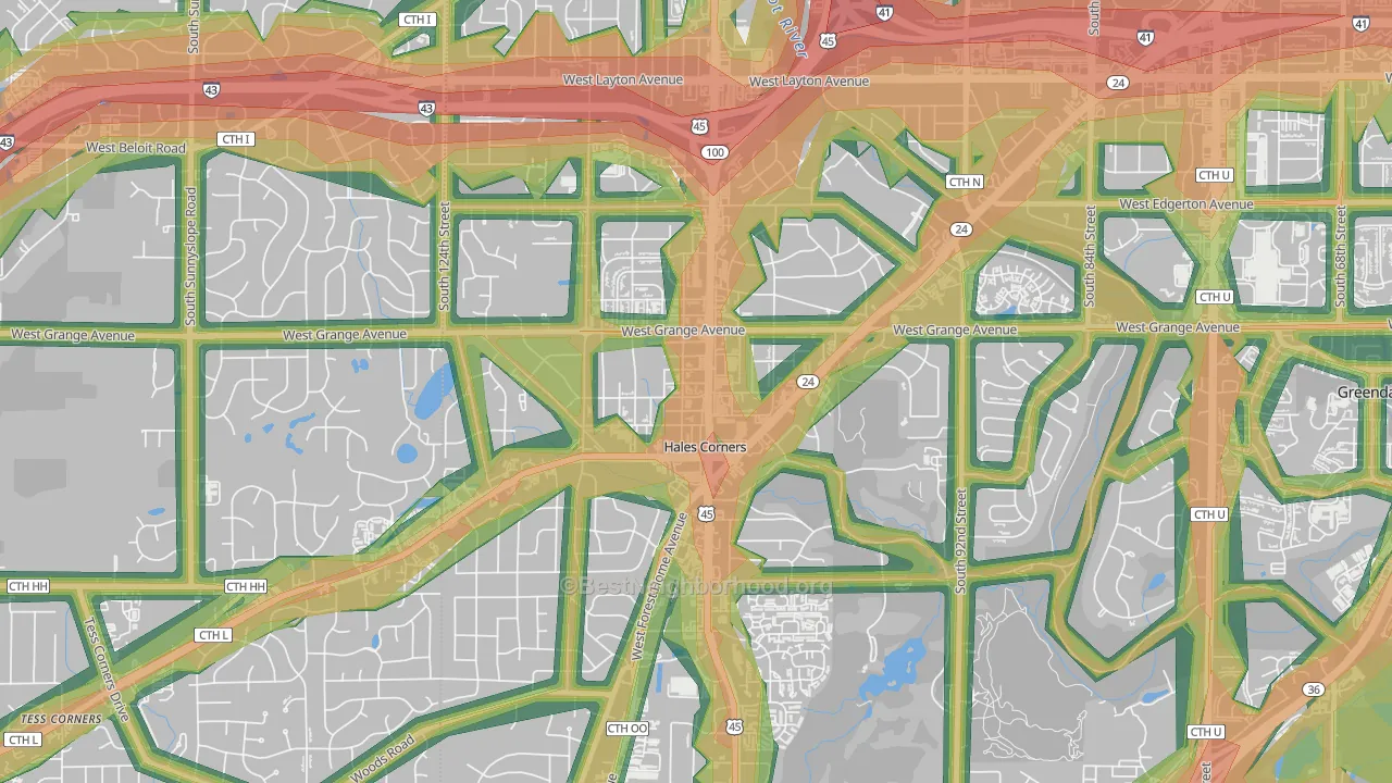 Hales Corners, WI Map of Noise Levels in Hales Corners