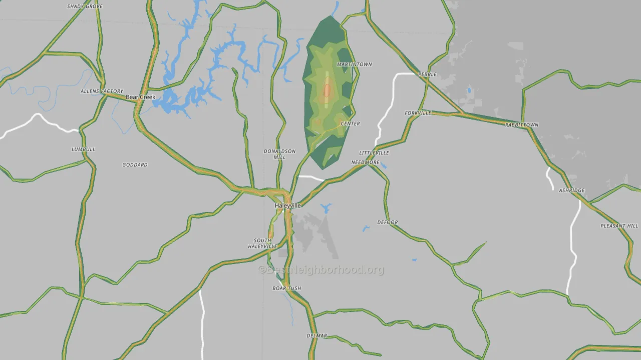 Haleyville, AL Map of Noise Levels in Haleyville