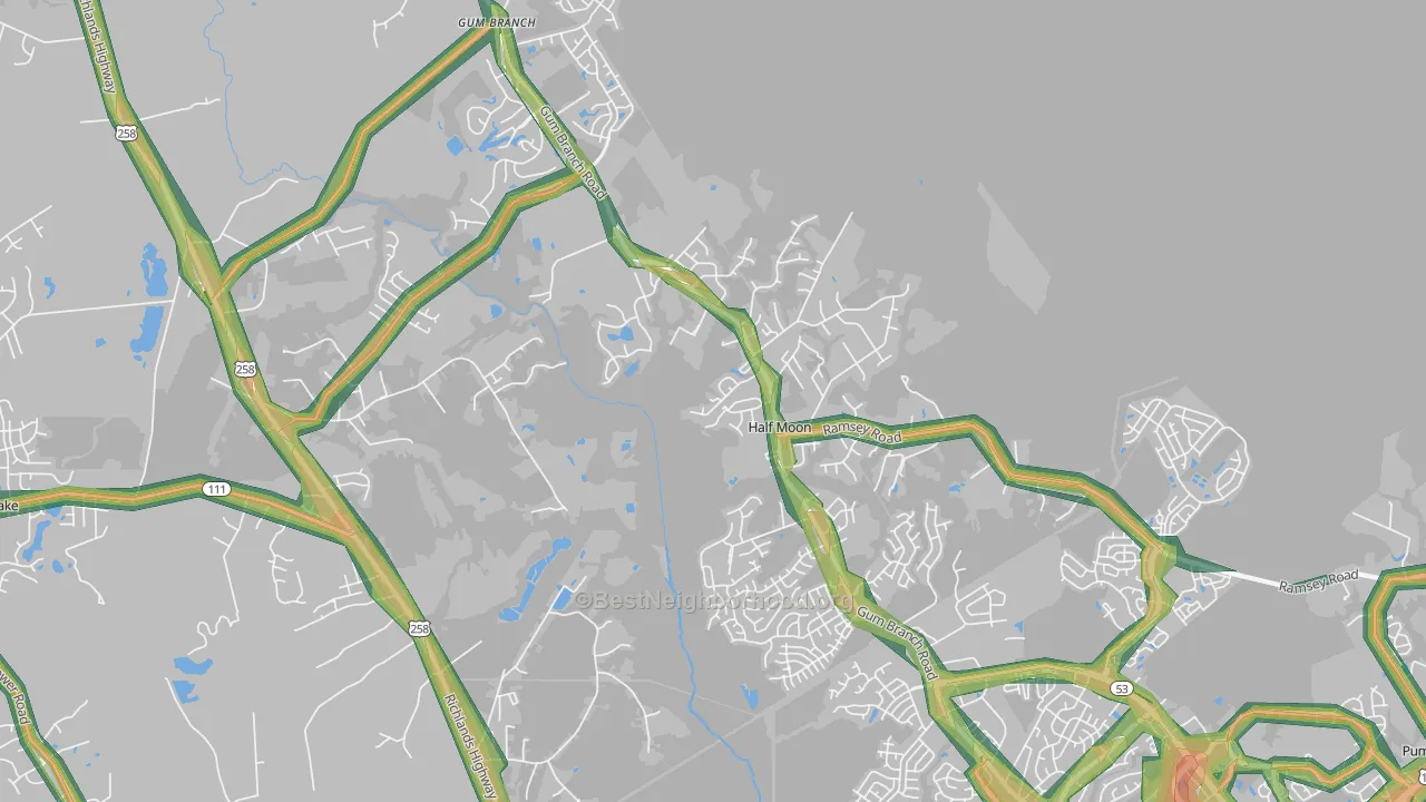 Half Moon, NC Map of Noise Levels in Half Moon
