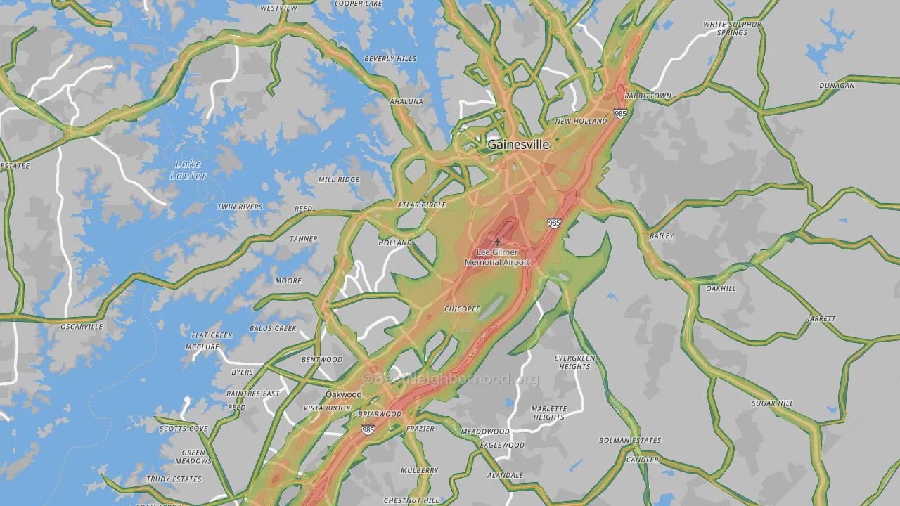 Hall County, GA Map of Noise Levels in Hall County