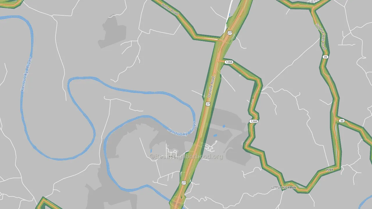 Hall, KY Map of Noise Levels in Hall