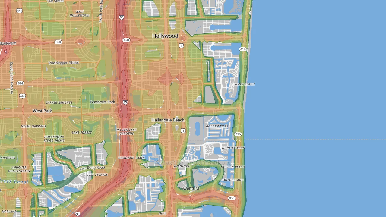 Hallandale Beach, FL Map of Noise Levels in Hallandale Beach