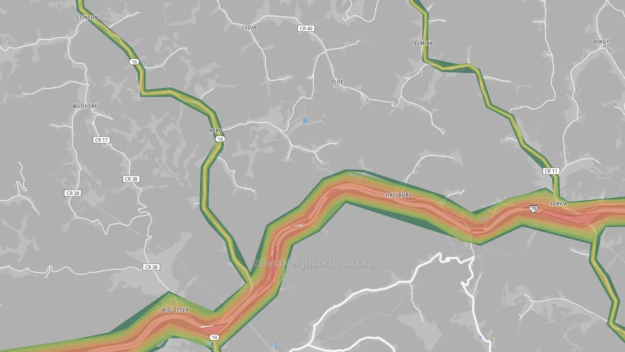 Hallburg, WV Map of Noise Levels in Hallburg