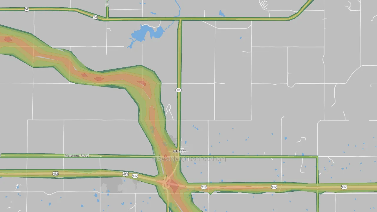 Hallett, OK Map of Noise Levels in Hallett