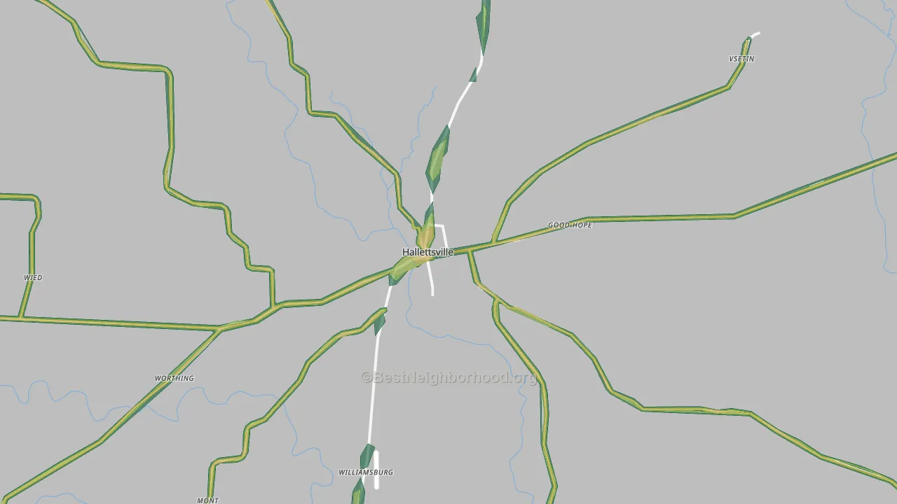 Hallettsville, TX Map of Noise Levels in Hallettsville