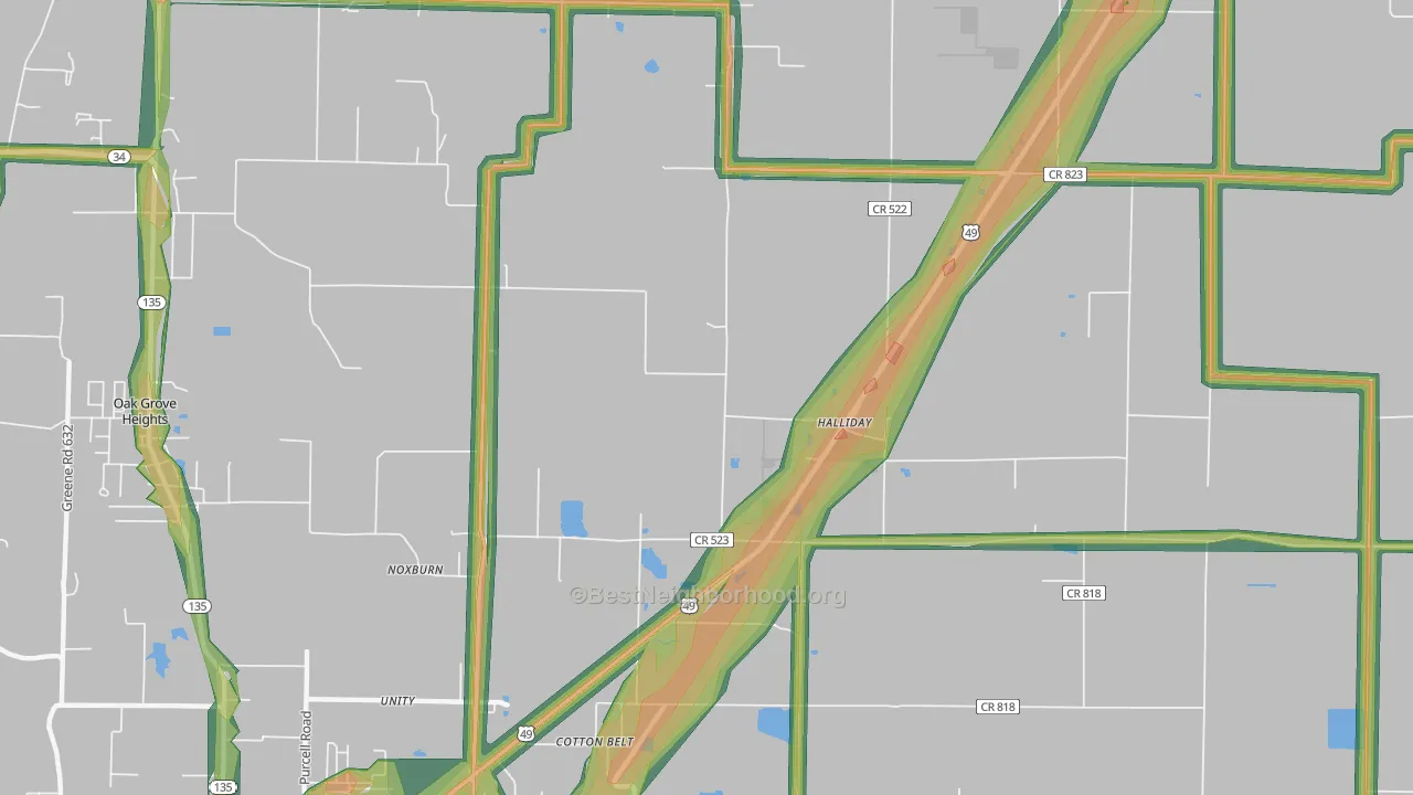 Halliday, AR Map of Noise Levels in Halliday