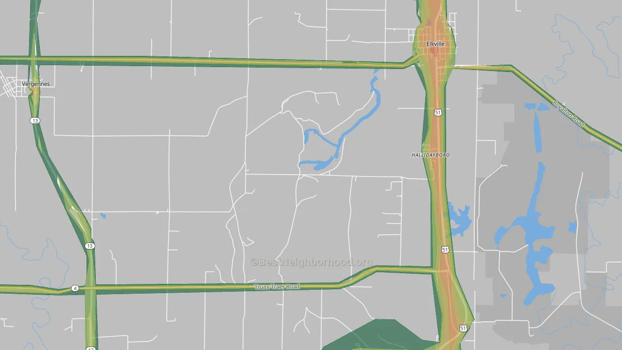 Hallidayboro, IL Map of Noise Levels in Hallidayboro