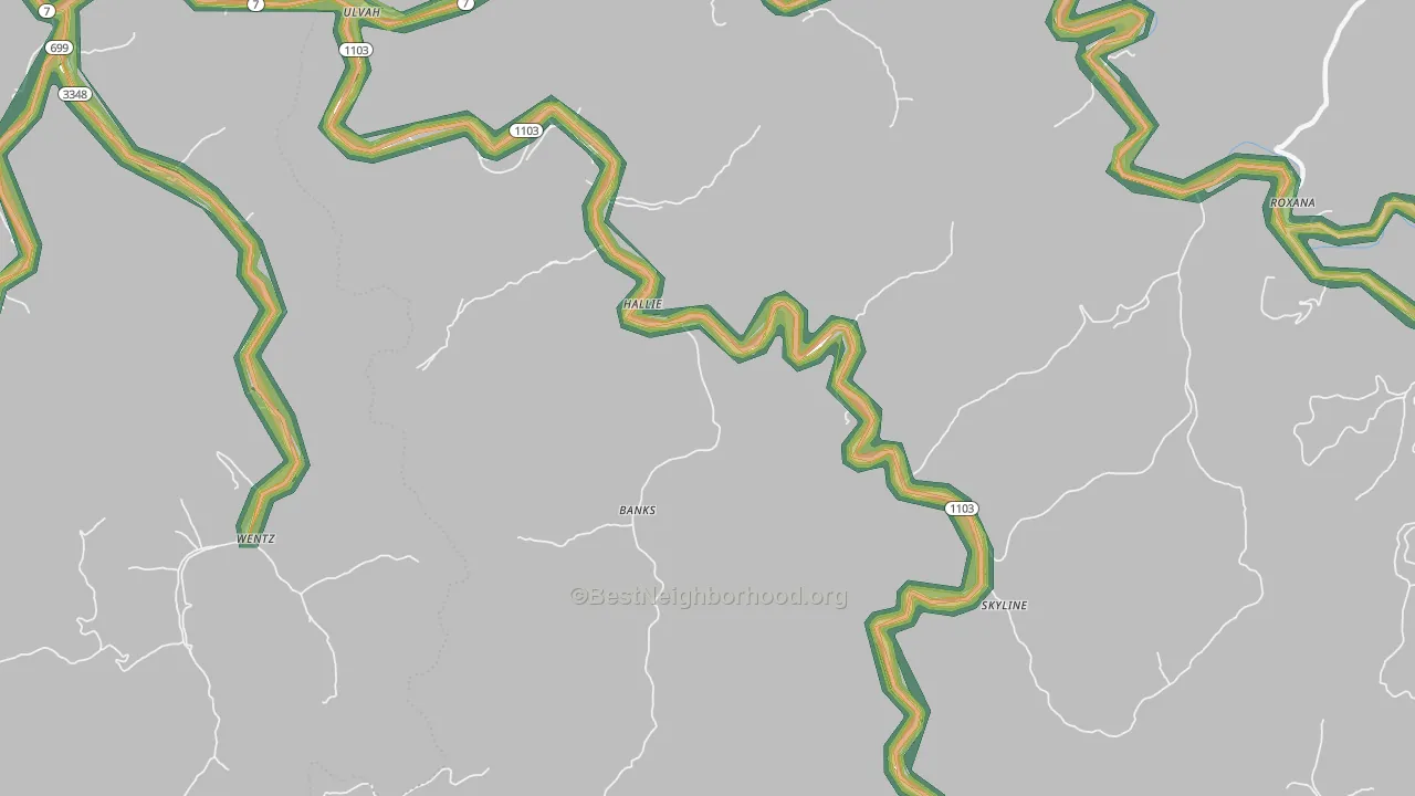 Hallie, KY Map of Noise Levels in Hallie