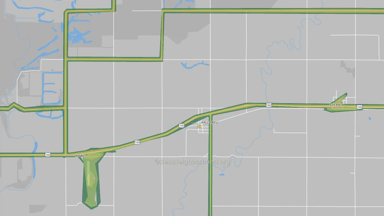 Hallowell, KS Map of Noise Levels in Hallowell