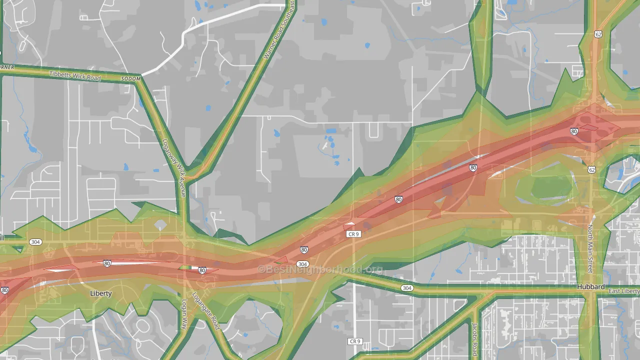 Halls Corners, OH Map of Noise Levels in Halls Corners