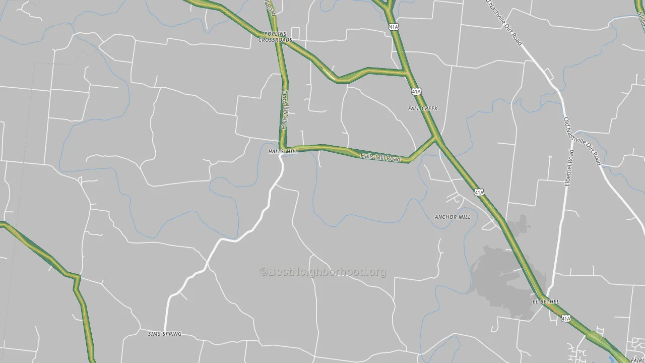 Halls Mill, TN Map of Noise Levels in Halls Mill