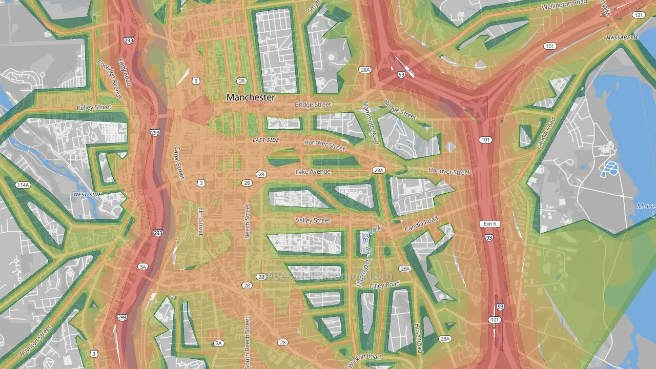 Hallsville, Manchester, NH Map of Noise Levels in Hallsville