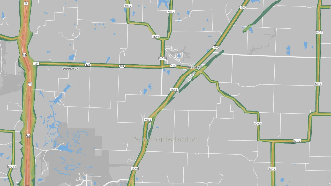 Hallsville, MO Map of Noise Levels in Hallsville