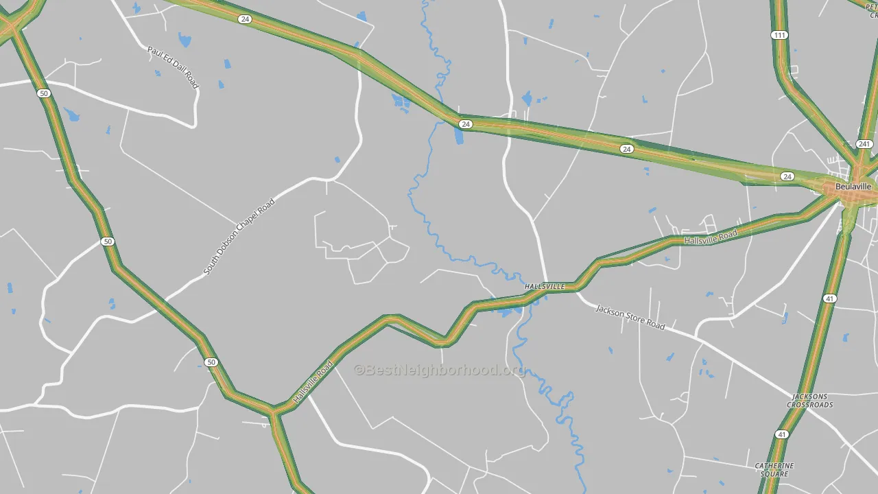Hallsville, NC Map of Noise Levels in Hallsville