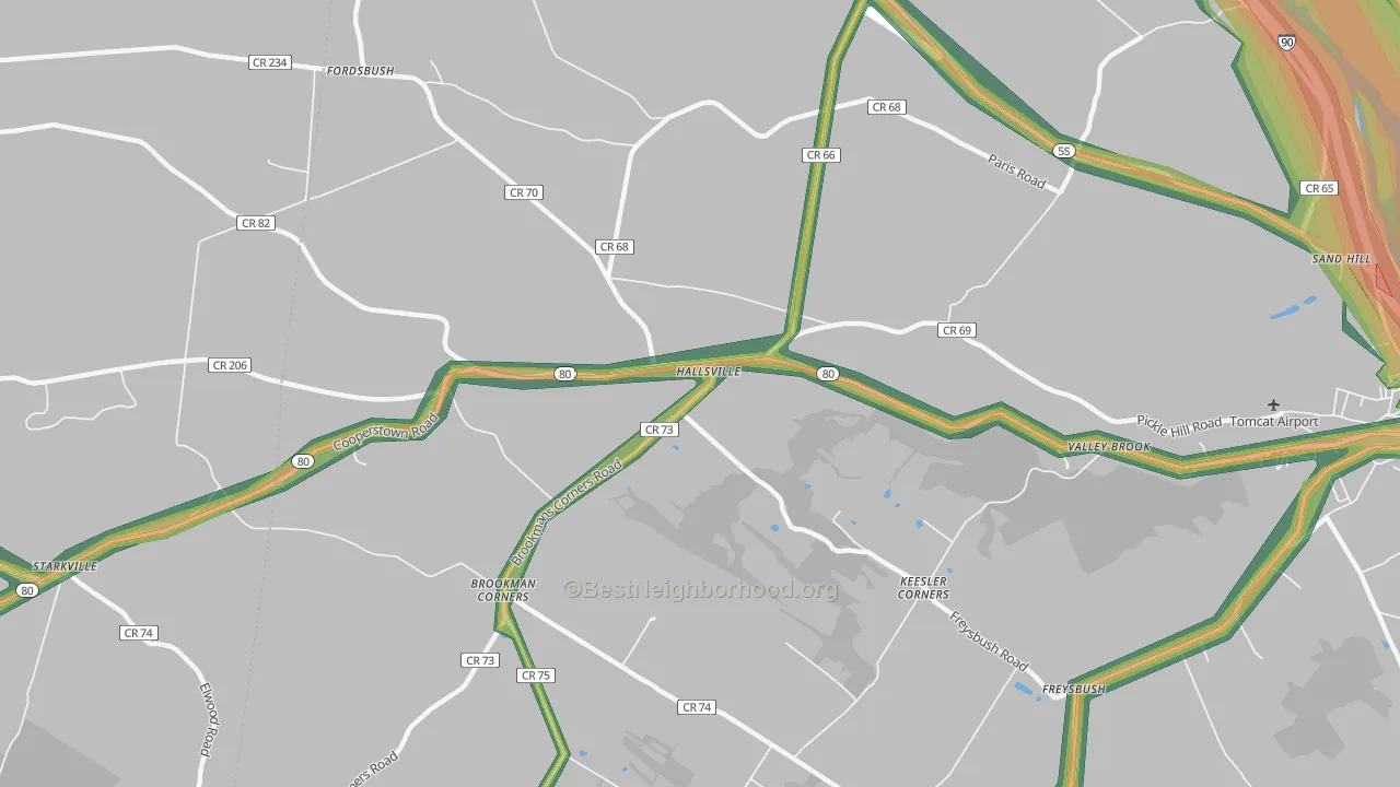 Hallsville, NY Map of Noise Levels in Hallsville