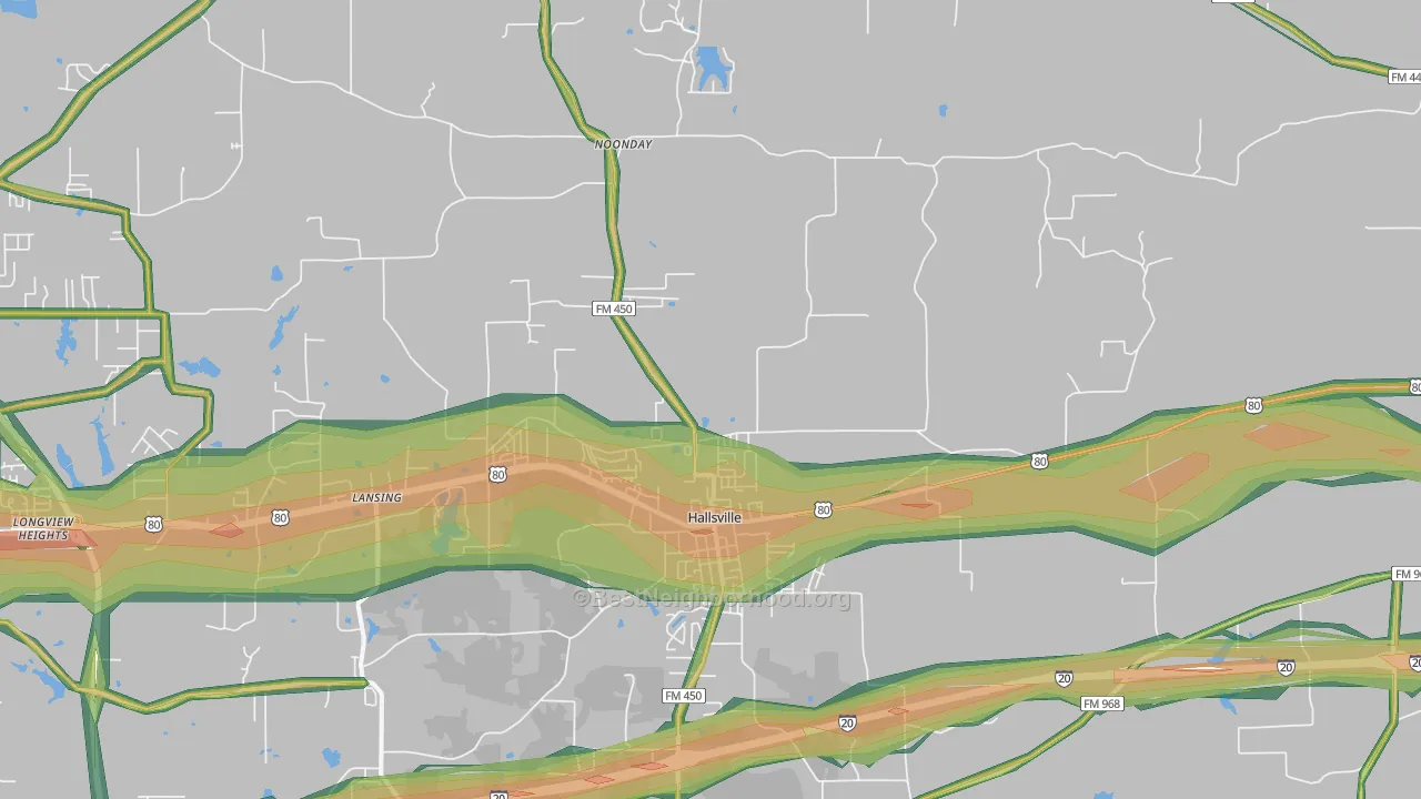 Hallsville, TX Map of Noise Levels in Hallsville