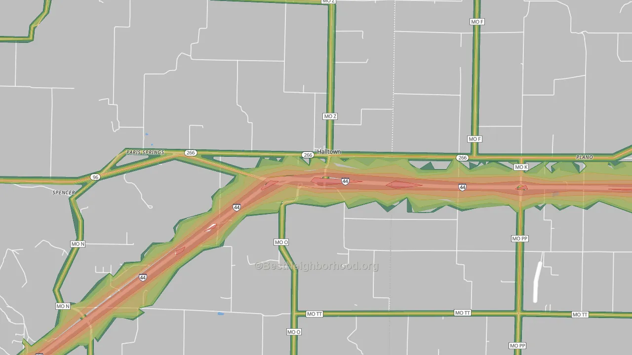Halltown, MO Map of Noise Levels in Halltown