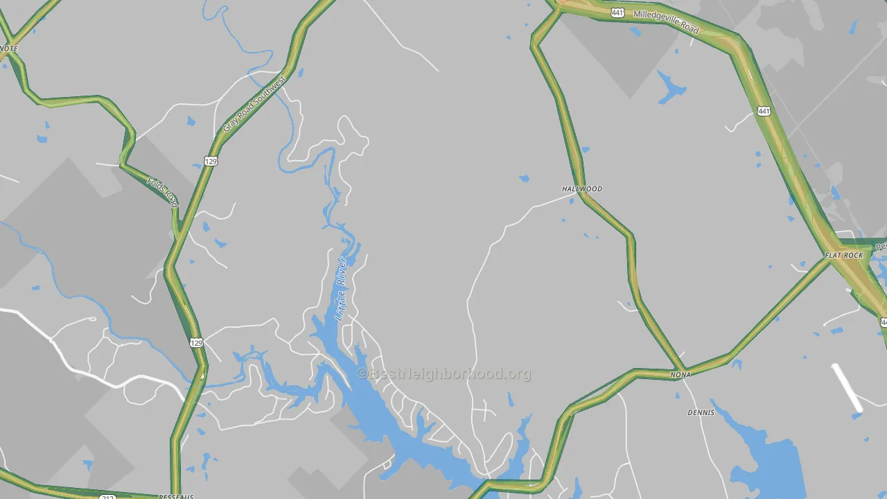 Hallwood, GA Map of Noise Levels in Hallwood