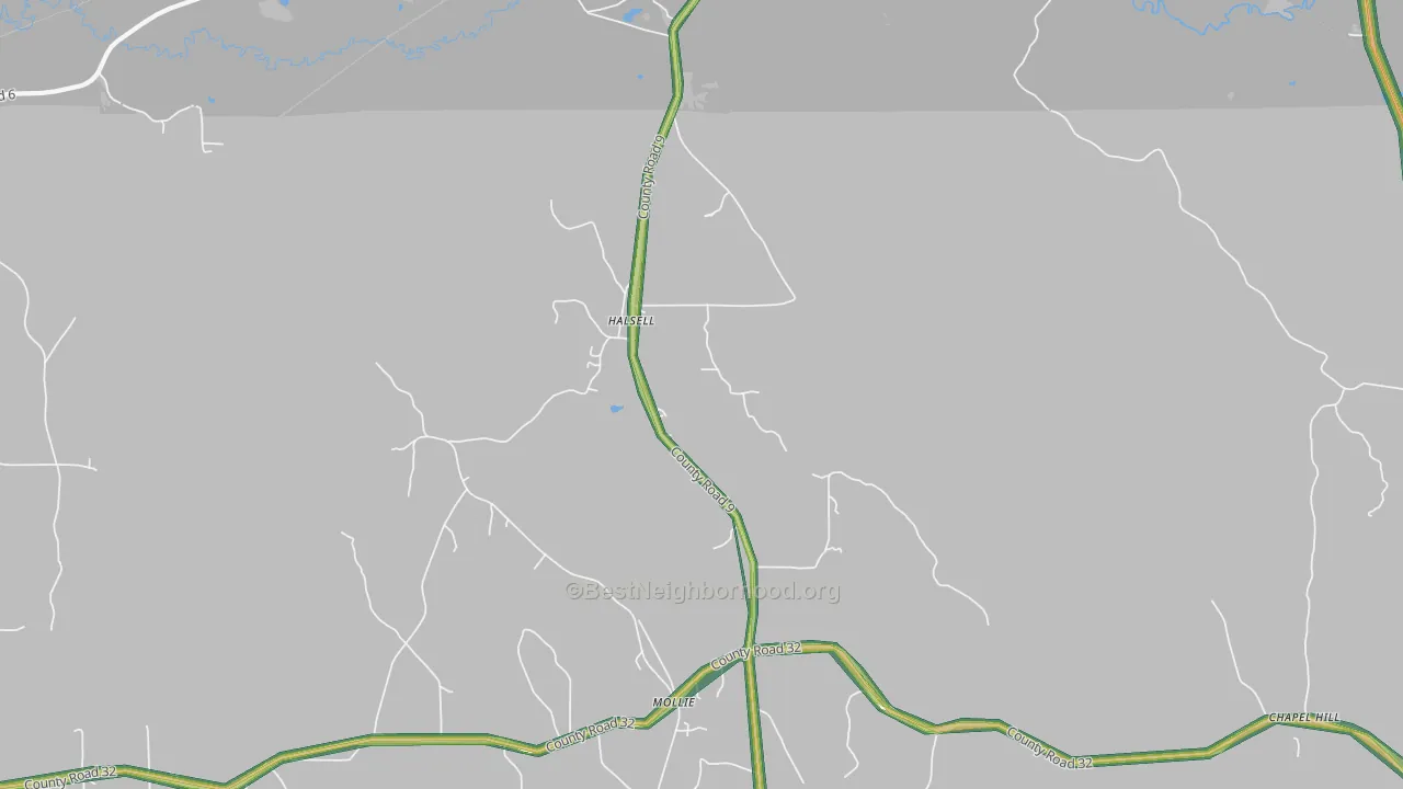 Halsell, AL Map of Noise Levels in Halsell